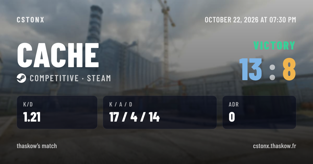 Share card: Victory on Cache, 13 - 8