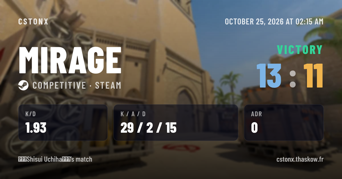 Share card: Victory on Mirage, 13 - 11