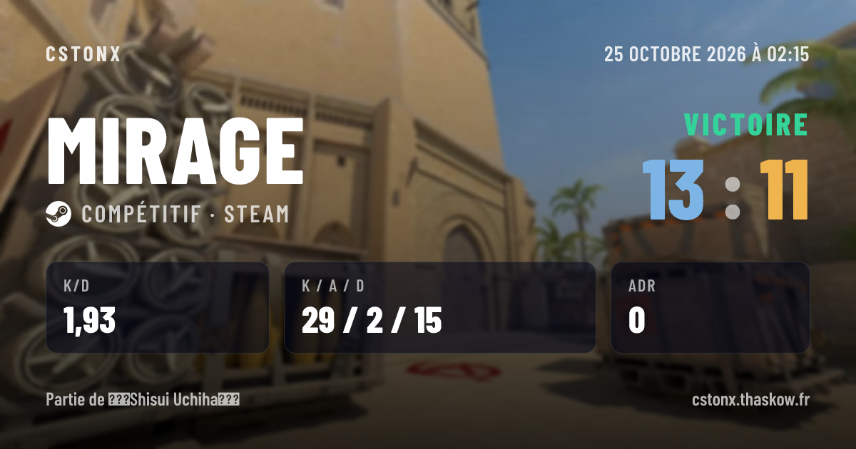 Carte de partage : Victoire sur Mirage, 13 - 11